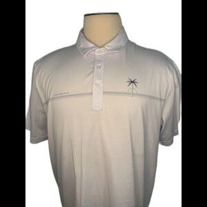 Travis Matthews Golf Polo Shirt Men’s XXLWhite Blue Stripe Logo